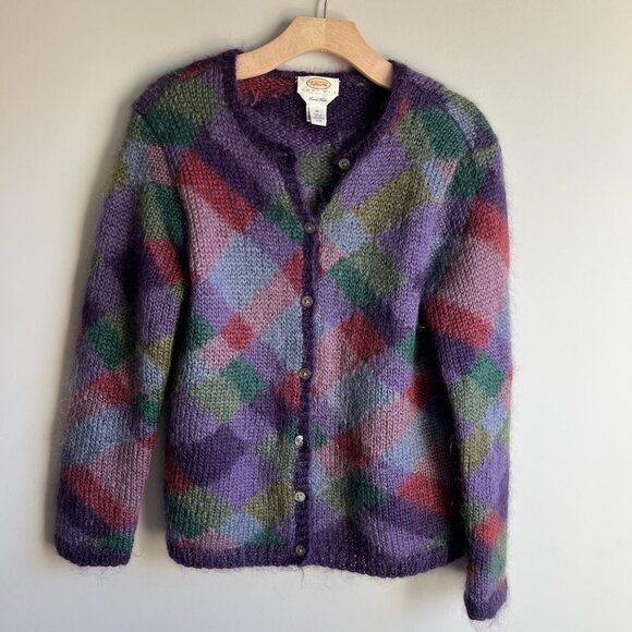 Talbots Sweaters - Vintage Talbots Petites Hand Knit Purple Mohair Blend Cardigan Size P Medium
